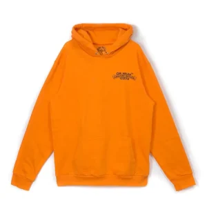 OFF-WHITE x Chrome Hearts 2018 Hoodie in safety orange with black collaborative chest logo branding