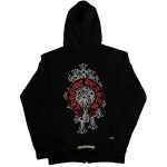 Black Chrome Hoodie With Red Cross