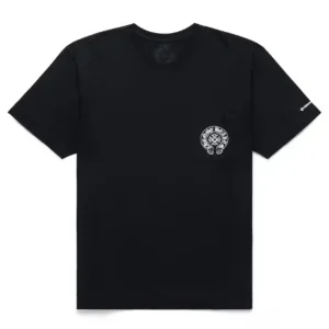 Chrome Hearts black pocket T-shirt featuring the classic white horseshoe logo on the front chest pocket.