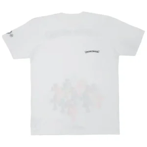 Chrome Hearts multicolor cross pocket t-shirt in white cotton featuring front chest pocket scroll logo and colorful cemetery cross graphic
